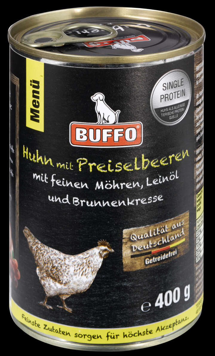 BUFFO Hunde-Nassfutter Leibgericht Huhn & Preiselbeeren
